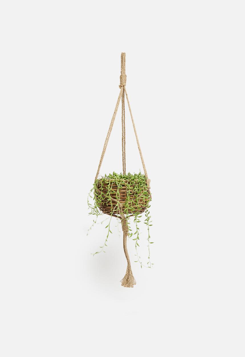 H&S - Woven hanging plant basket - brown