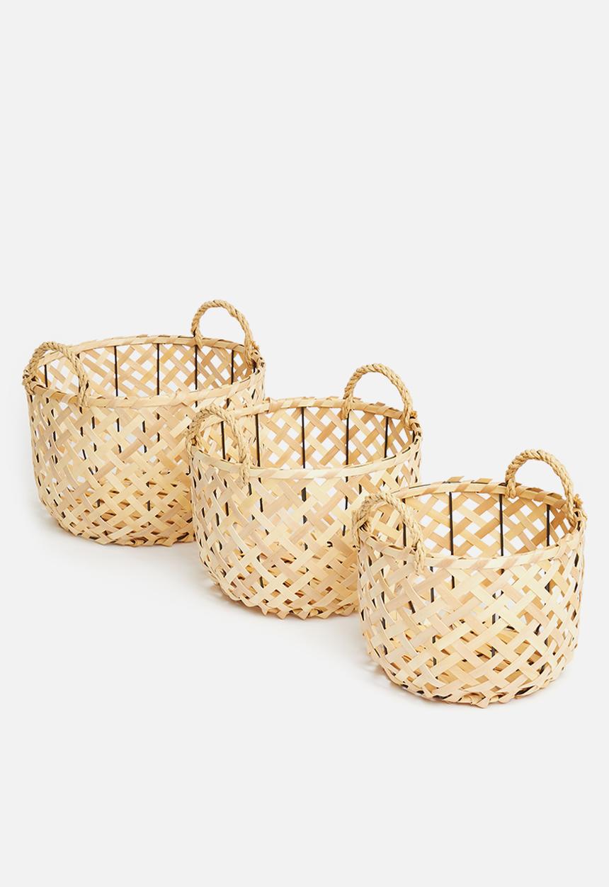 H&S - Criss cross basket set of 3 - brown