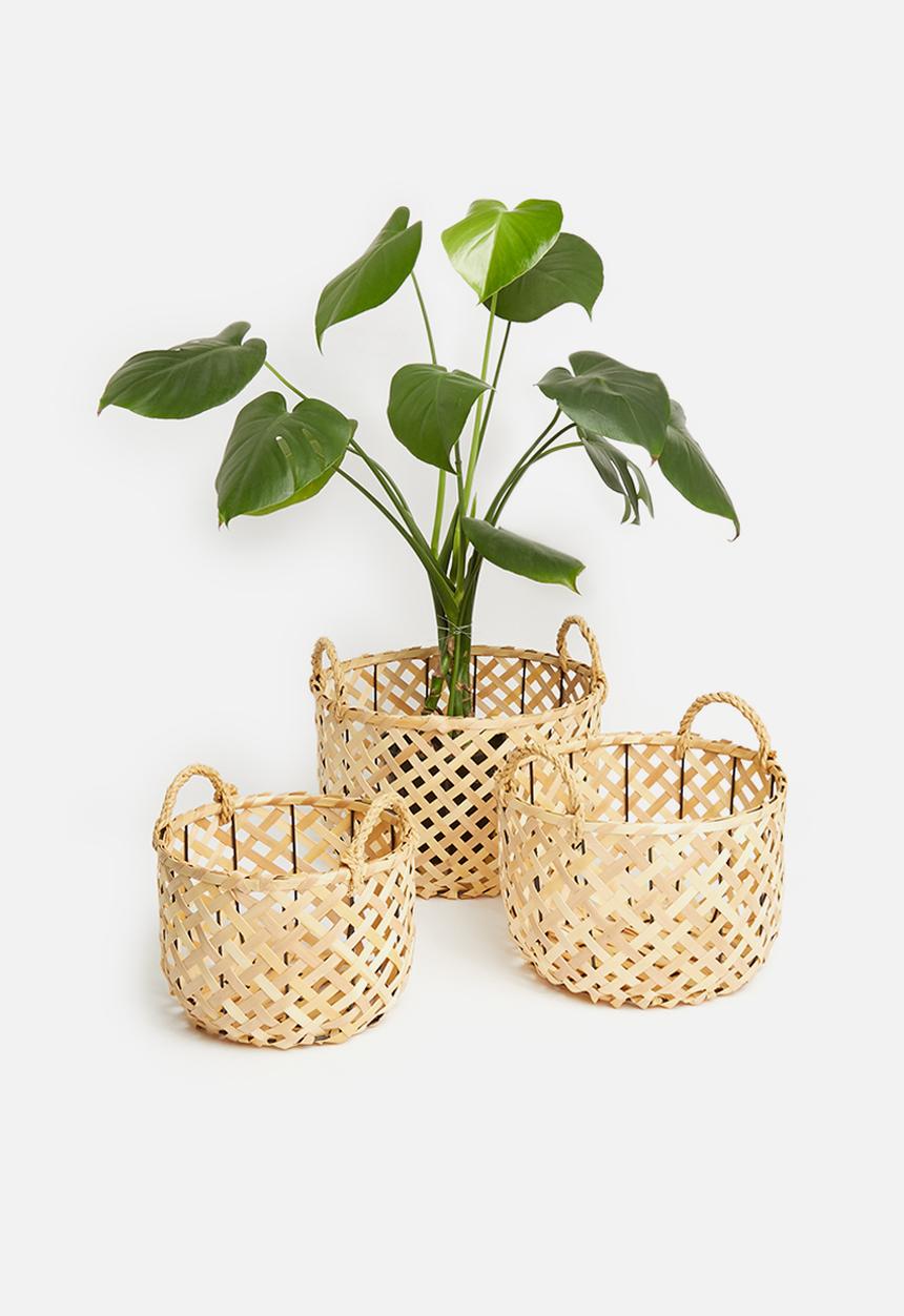 H&S - Criss cross basket set of 3 - brown