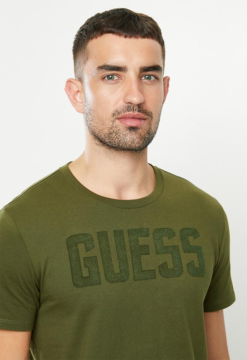 GUESS - Basic short sleeve flock crew tee - khaki 