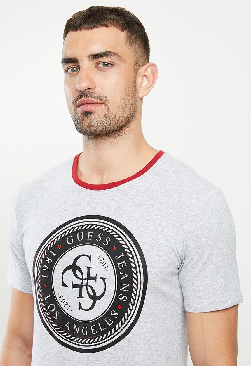 GUESS - Short sleeve Guess circle contrast neck tee - grey
