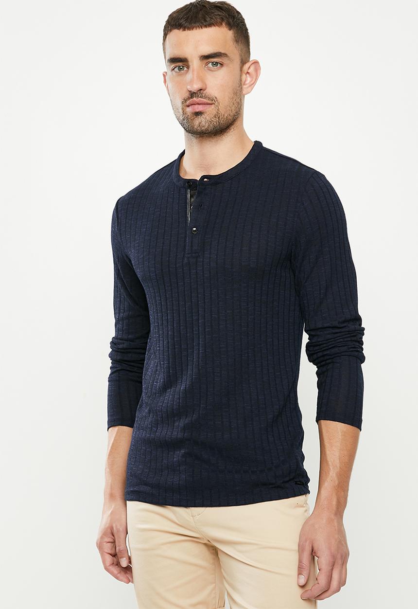 GUESS - Long sleeve atlantic rib henley - navy