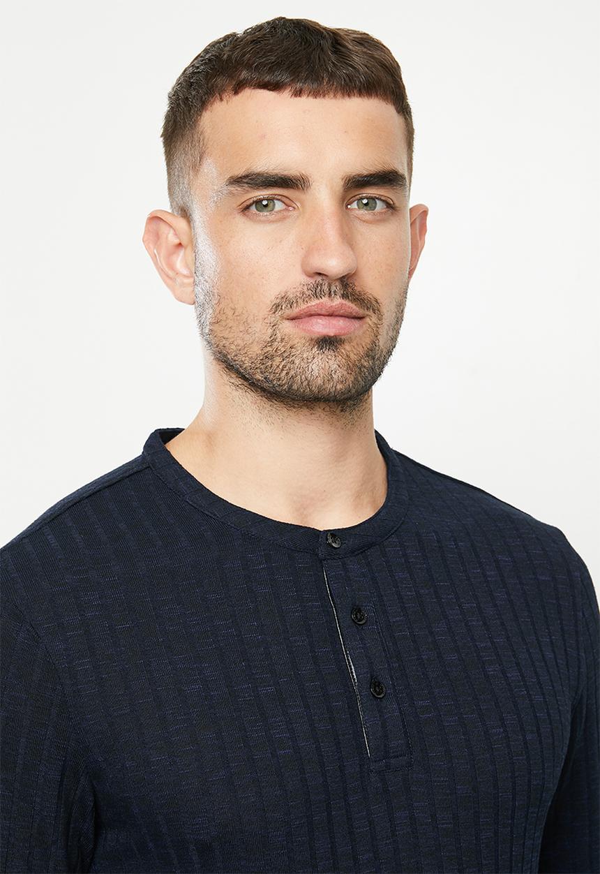 GUESS - Long sleeve atlantic rib henley - navy