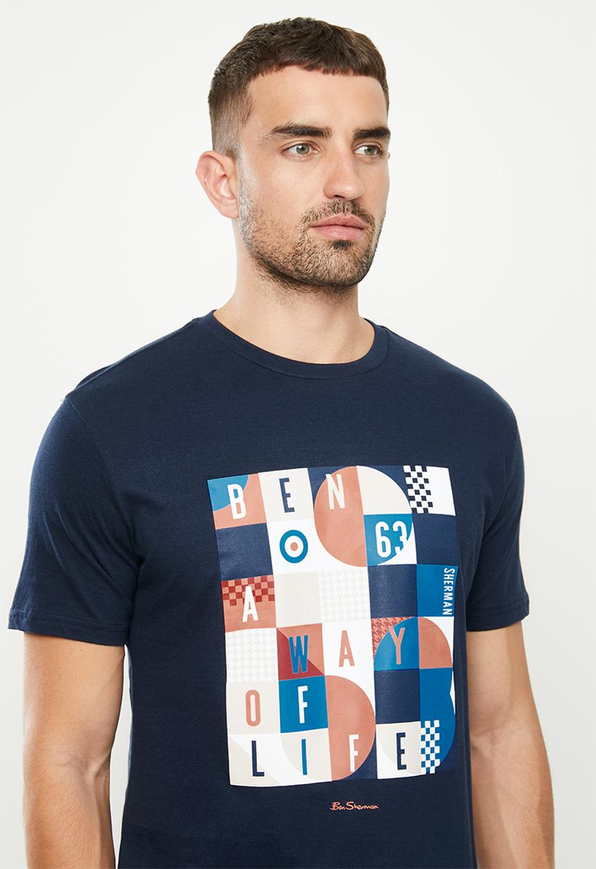 Ben Sherman - Squares slogan tee - navy