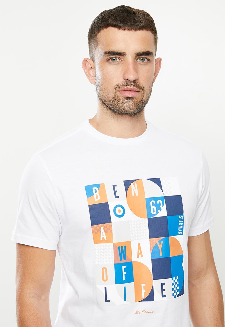 Ben Sherman - Squares slogan tee - white