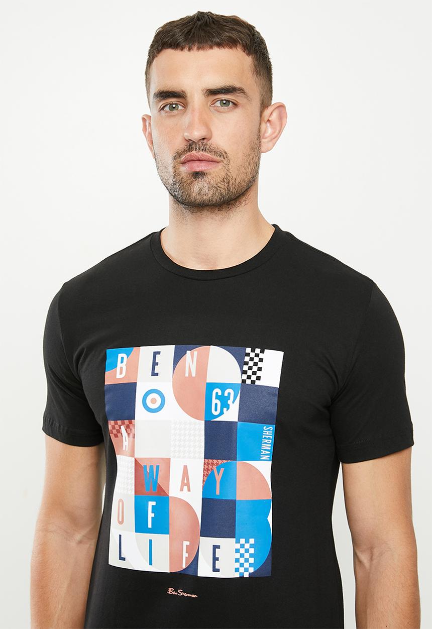 Ben Sherman - Squares slogan tee - black