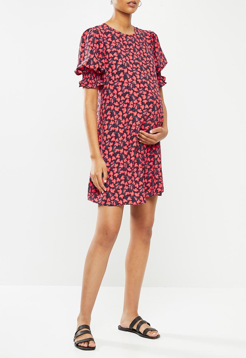 Glamorous - Maternity Paisley puff sleeve dress - red leaf