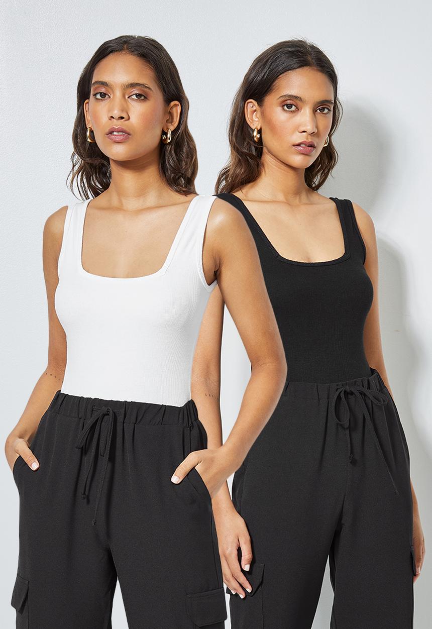 Superbalist - 2 Pack rib squareneck bodysuit - black & white