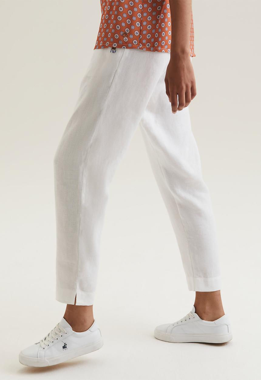 POLO - Denmark basic linen pull on pants - white