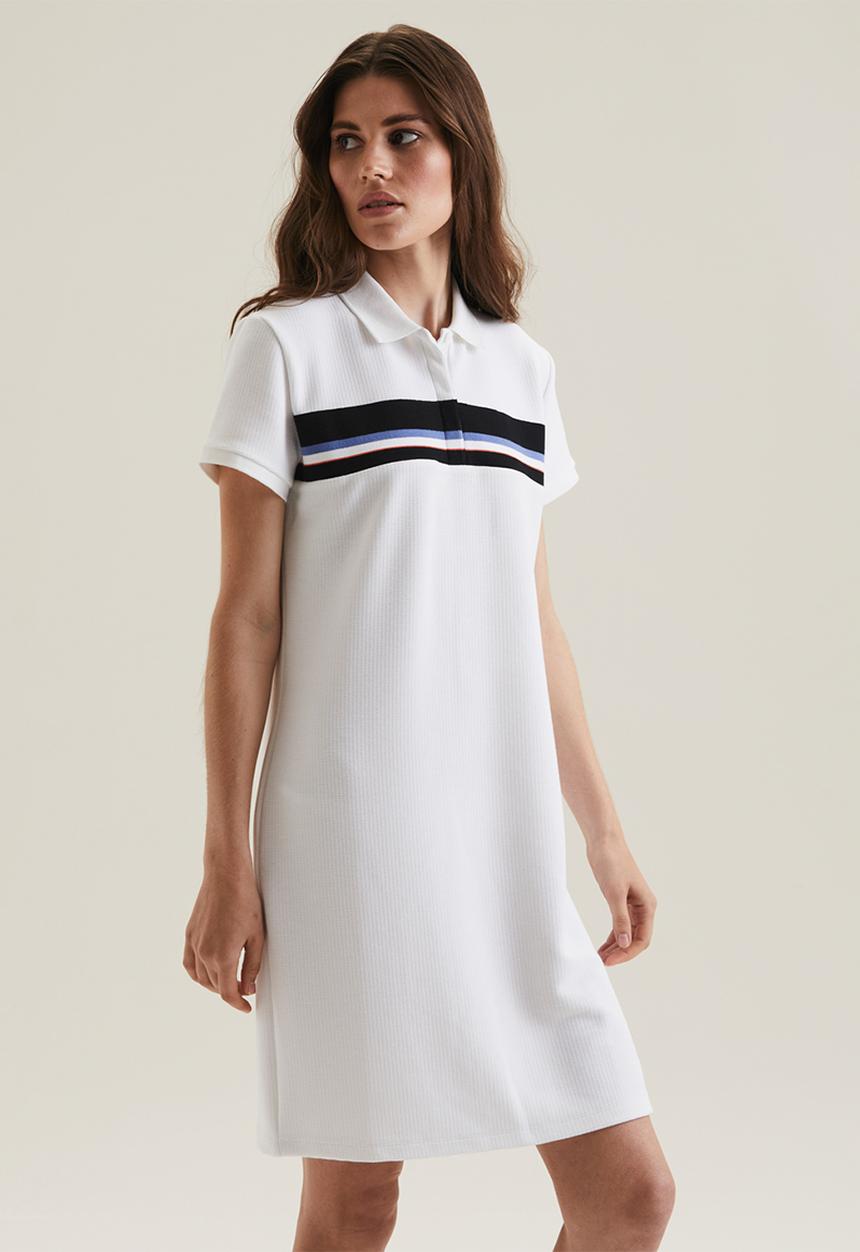 POLO - Berli rib inset short sleeve golfer dress - white
