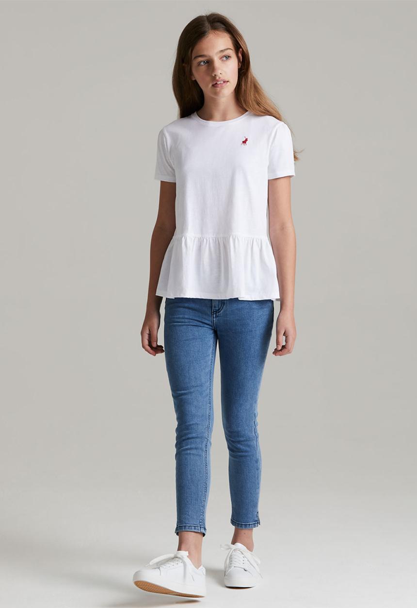 POLO - Girls jada frilled tee - white