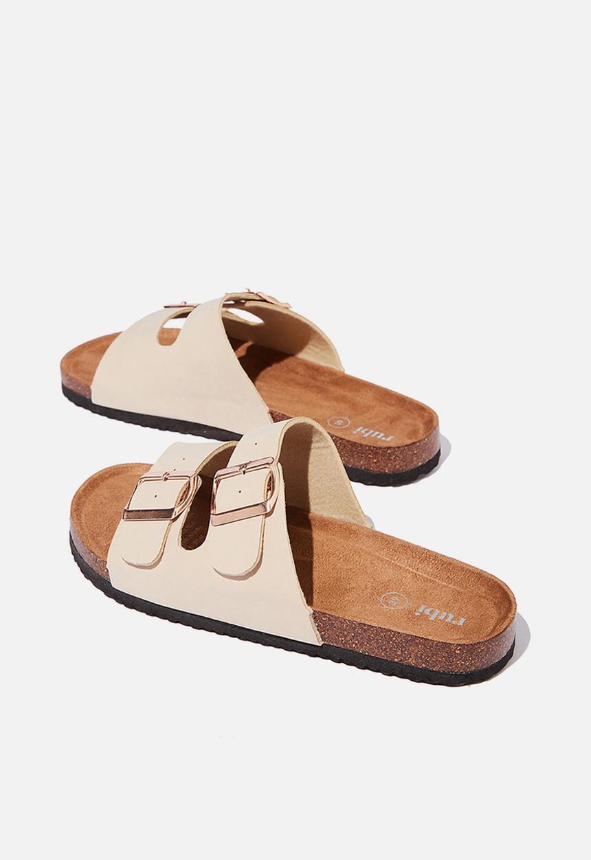 Cotton On - Rex double buckle slide - ecru nubuck