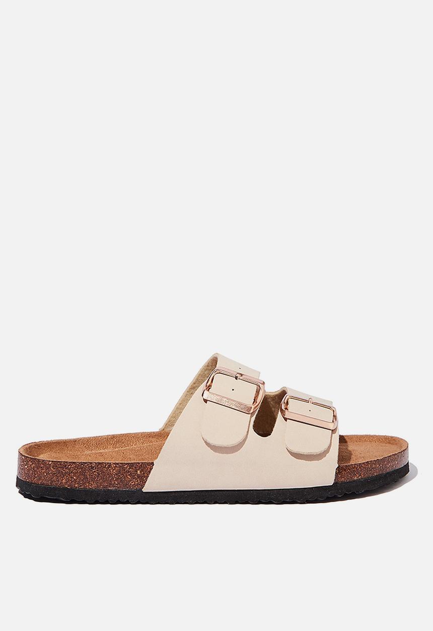 Cotton On - Rex double buckle slide - ecru nubuck