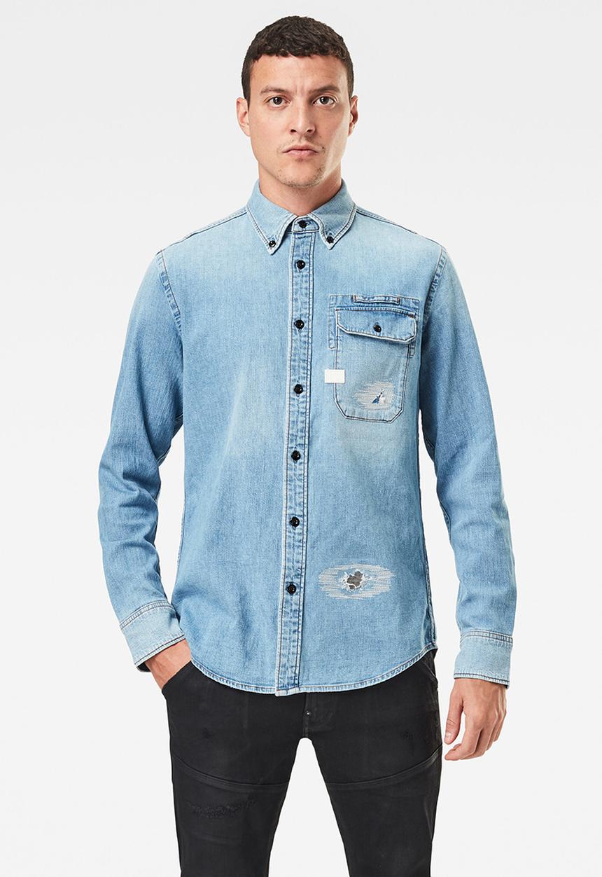 G-STAR - Bristum flap long sleeve slim shirt  - blue