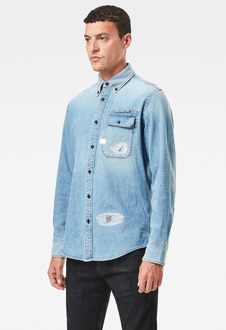G-STAR - Bristum flap long sleeve slim shirt  - blue