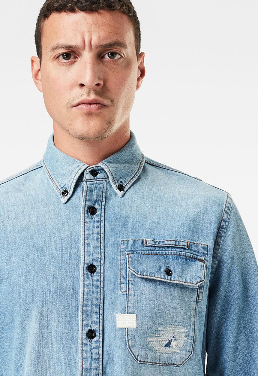 G-STAR - Bristum flap long sleeve slim shirt  - blue