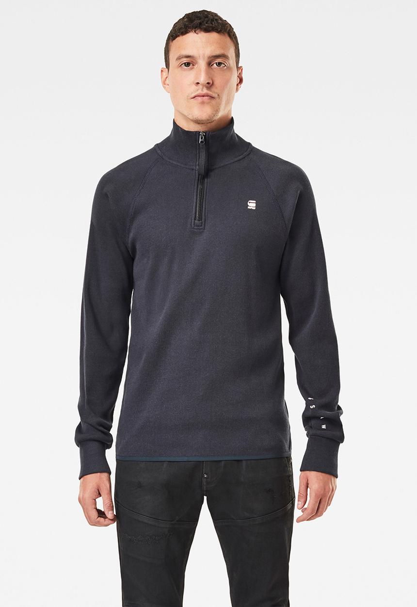 G-STAR - Plated rib half zip jirgi r long sleeve tee - cobalt