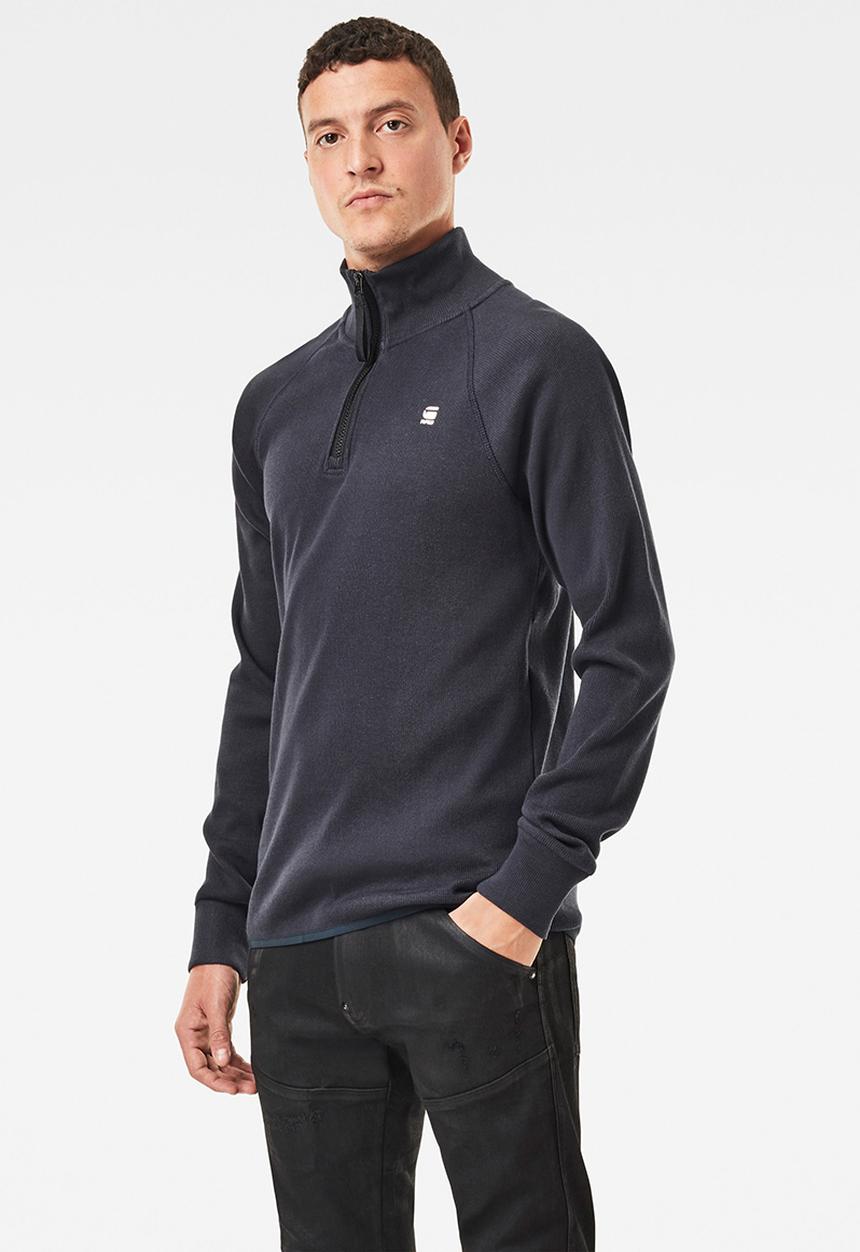 G-STAR - Plated rib half zip jirgi r long sleeve tee - cobalt
