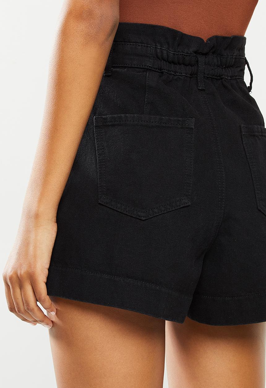 Missguided - Riot paper bag denim short co ord - black