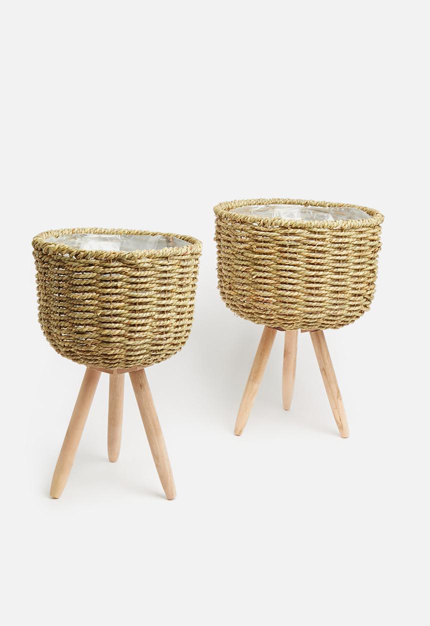 H&S - Seagrass planter set of 2 - brown