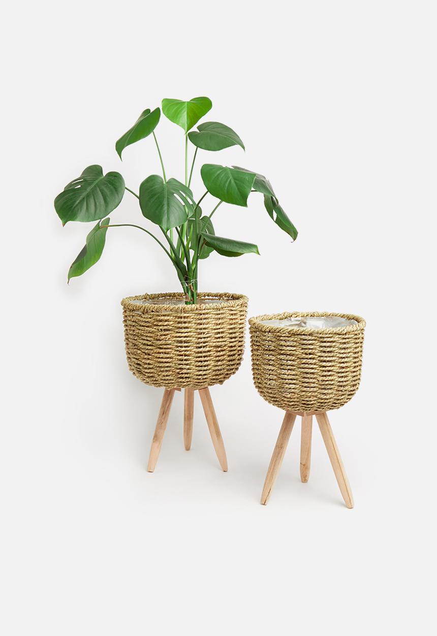 H&S - Seagrass planter set of 2 - brown