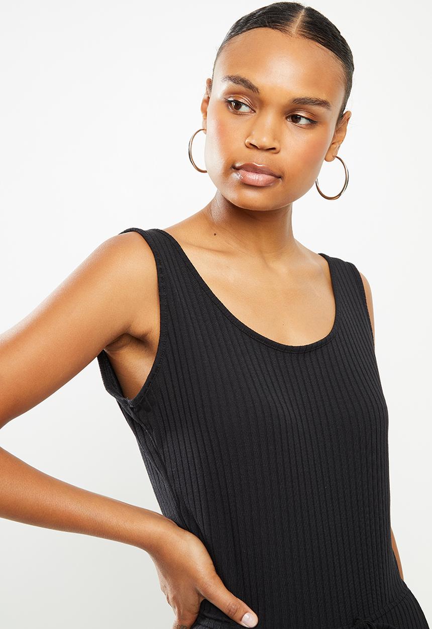 Missguided - Rib sleeveless jogger tie waist jumpsuit - black