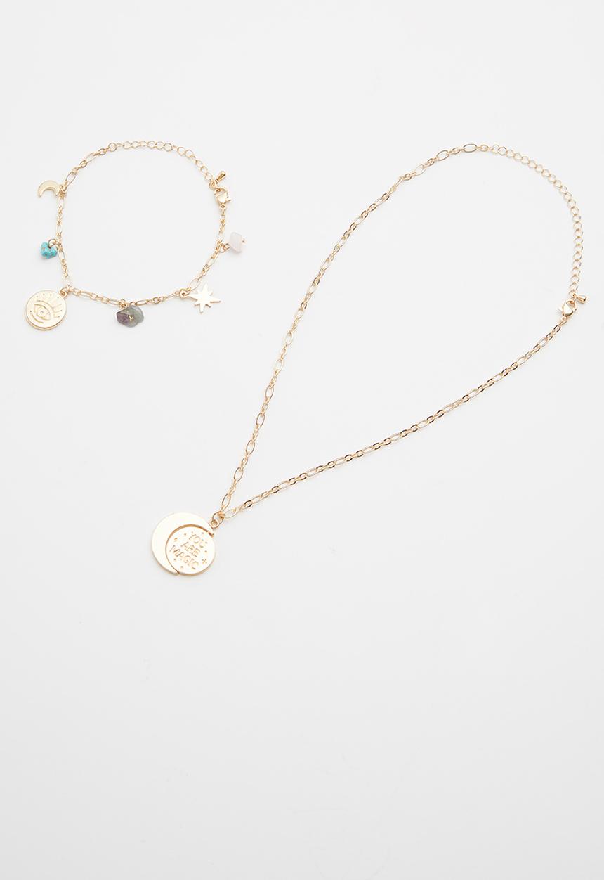 Cotton On - Bead necklace and bracelet set - gold