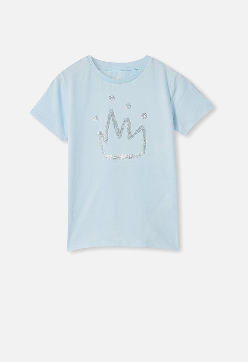 Cotton On - Stevie short sleeve embellished tee - frosty blue/ sequin crown