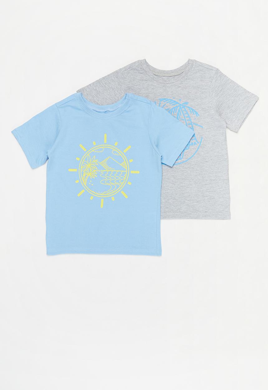 Pop Candy - Boys 2 pack printed tee - blue & grey 