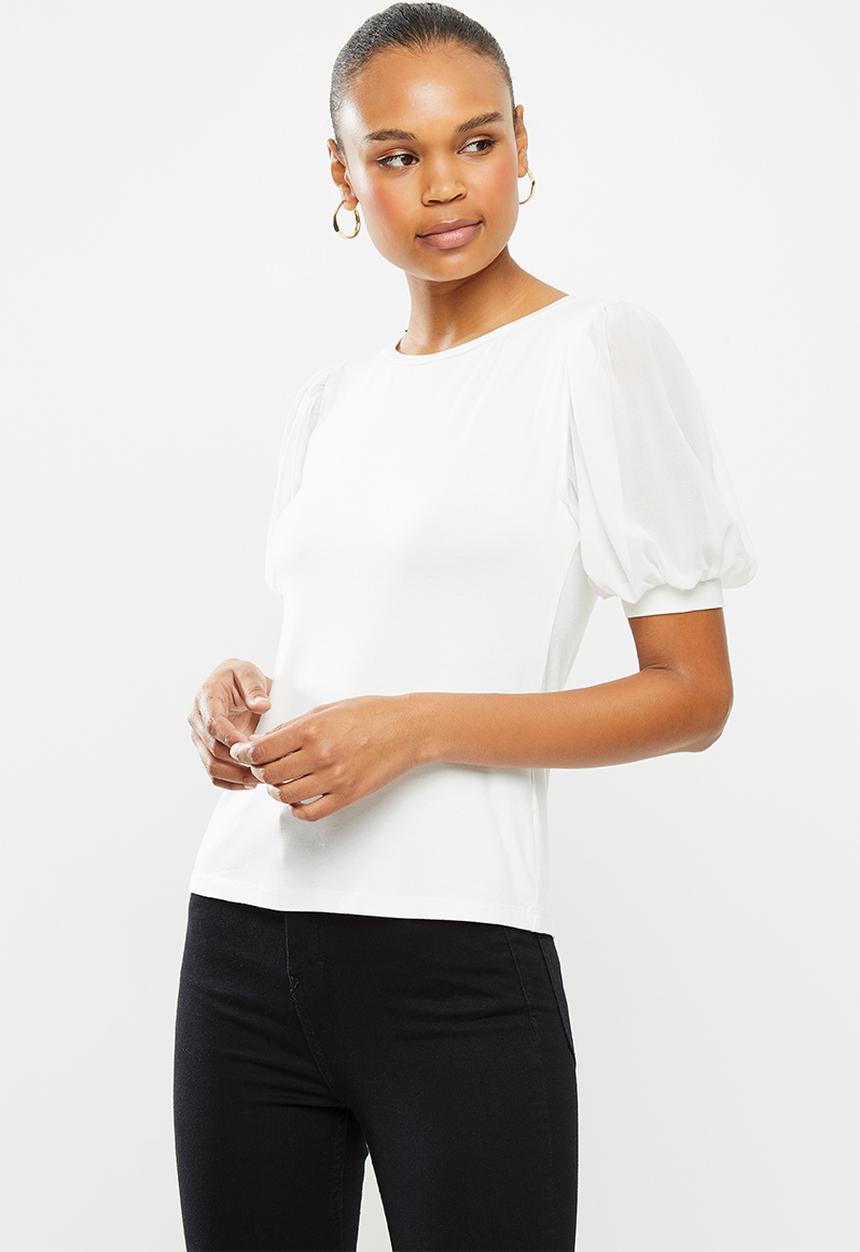 edit - Conscious chiffon inset sleeve tee - milk