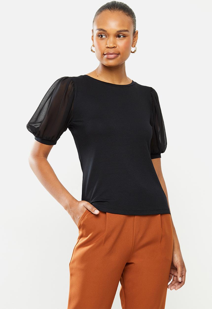 edit - Conscious chiffon inset sleeve tee - black