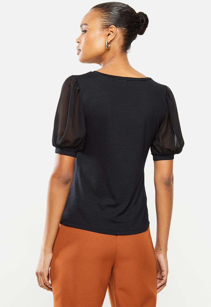 edit - Conscious chiffon inset sleeve tee - black