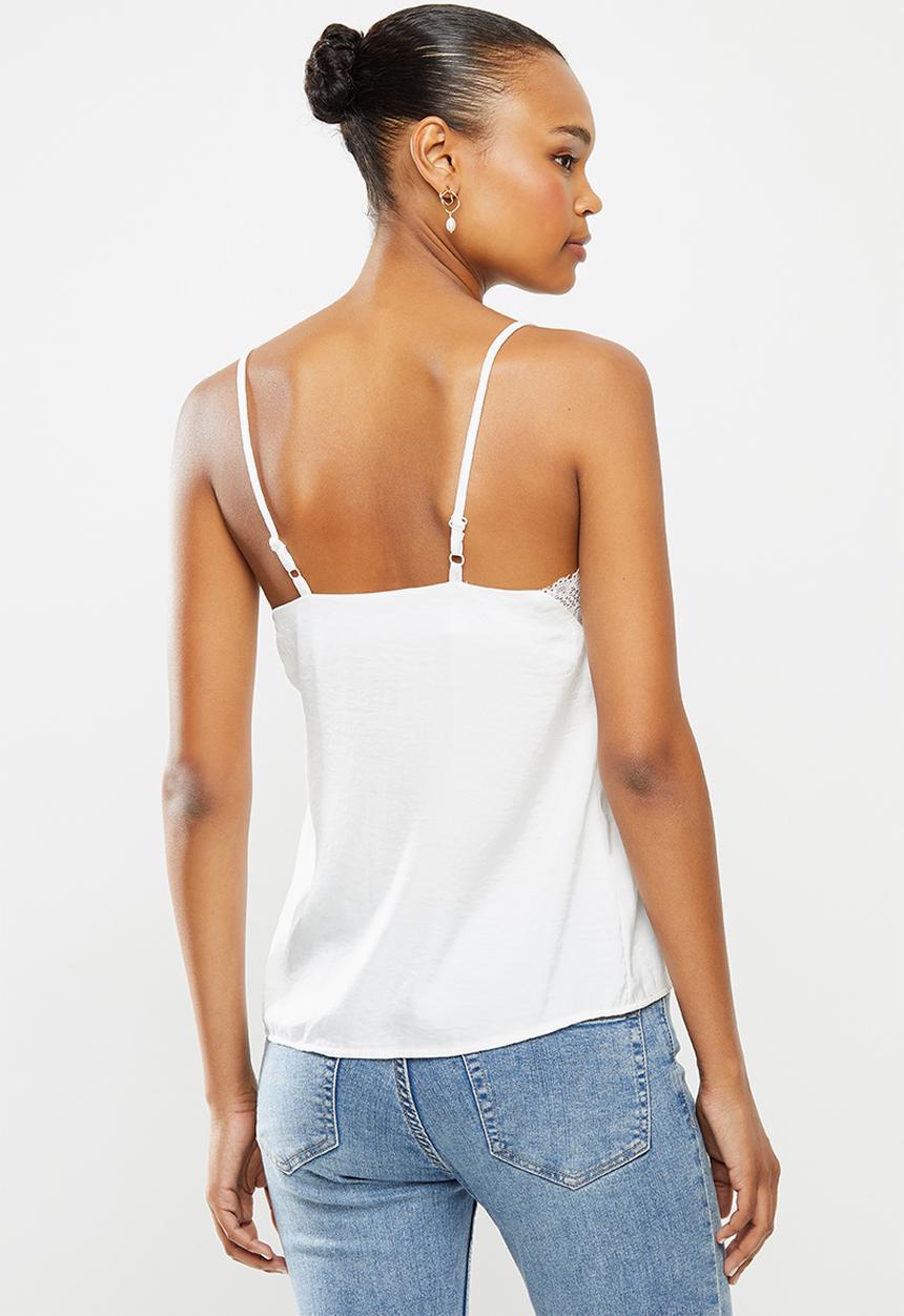edit - Lace trim woven cami - milk