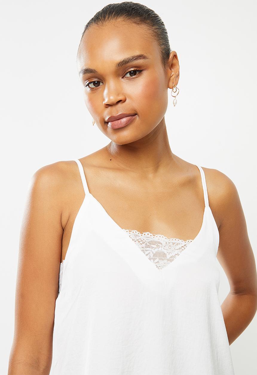 edit - Lace trim woven cami - milk