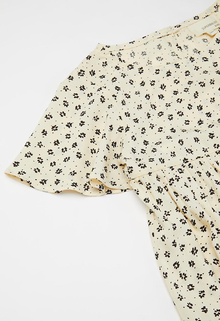 Superbalist Kids - Printed flutter sleeve dress - beige & black 