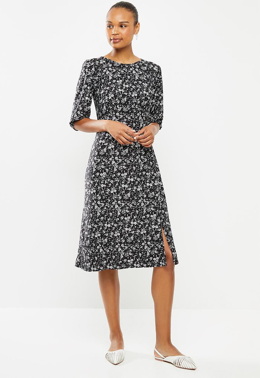 edit - Curved waist midi dress - black