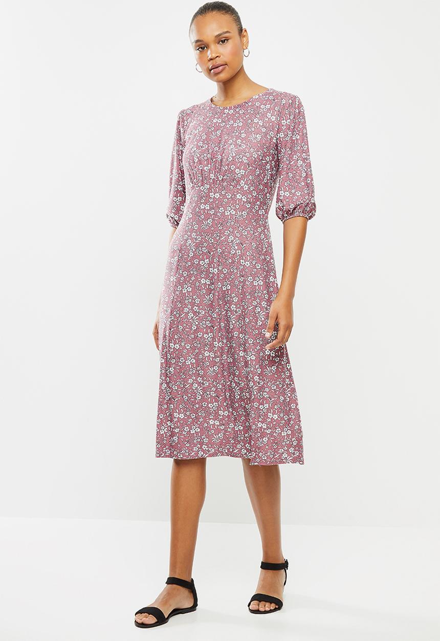 edit - Curved waist midi dress - dusty pink