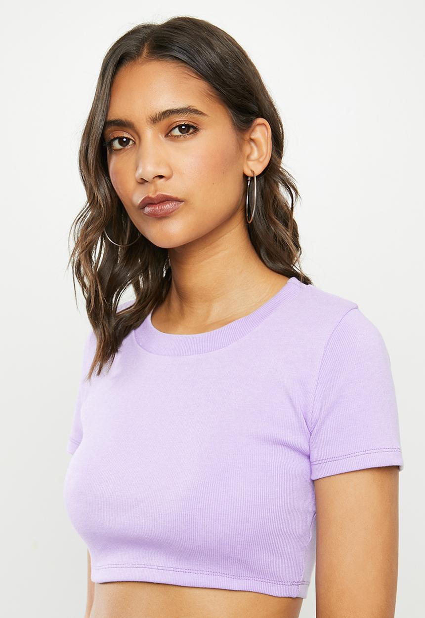 Blake - Ribbed fitted crop tee - lilac