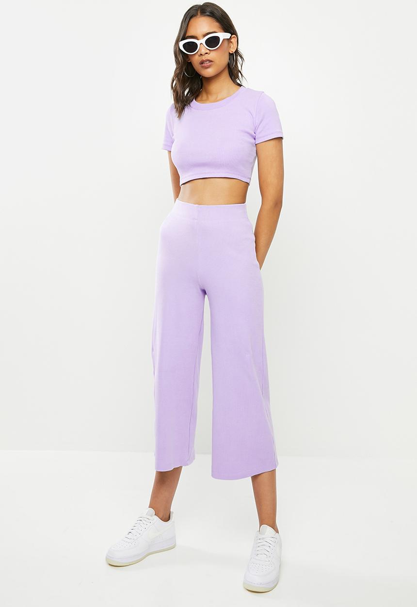 Blake - Ribbed fitted crop tee - lilac