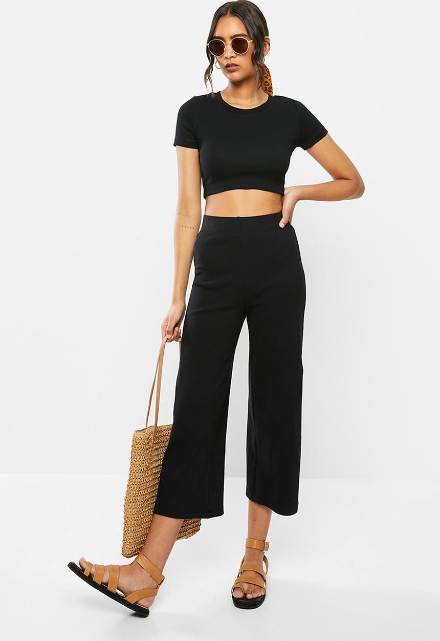 Blake - Rib culotte pant - black