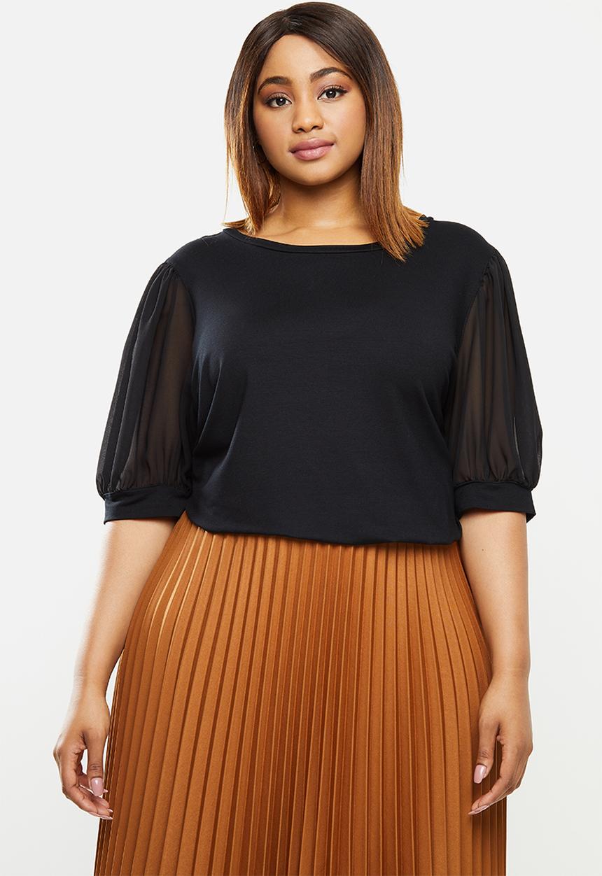 edit Plus - Conscious chiffon inset sleeve tee - black