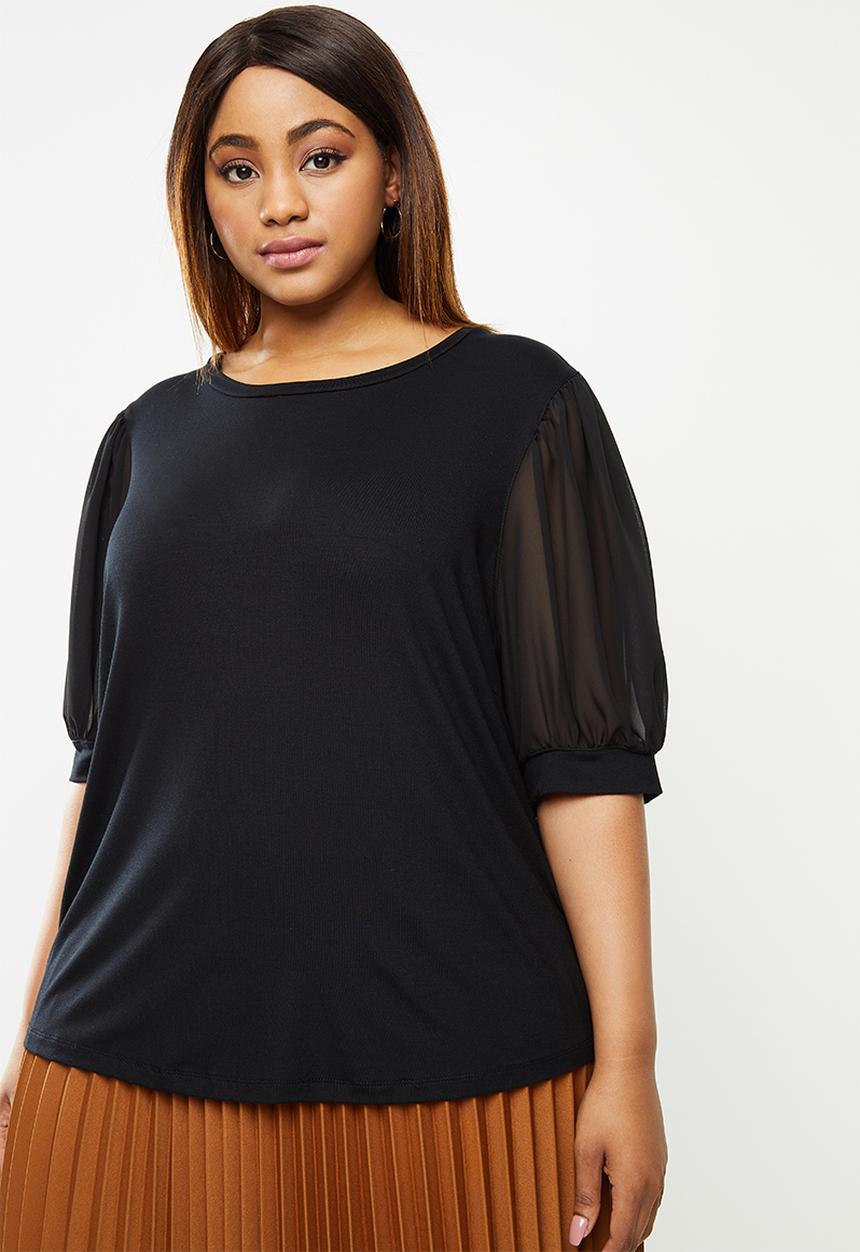 edit Plus - Conscious chiffon inset sleeve tee - black
