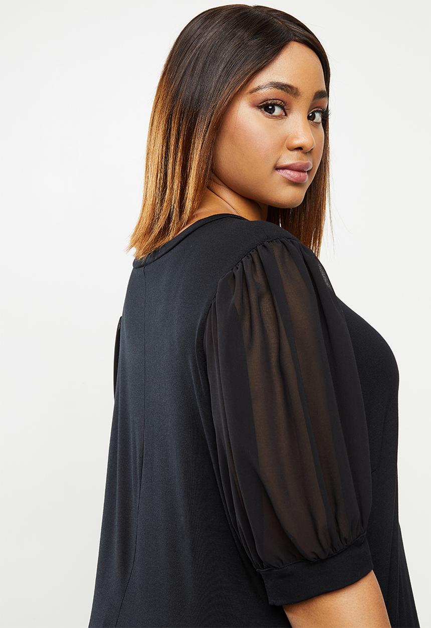 edit Plus - Conscious chiffon inset sleeve tee - black
