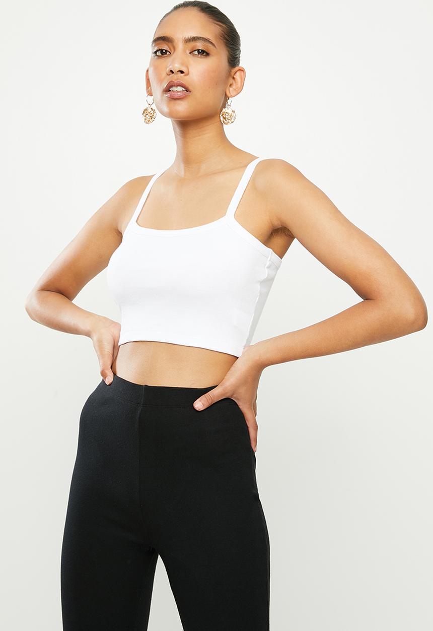 Blake - Ribbed cami crop top - white