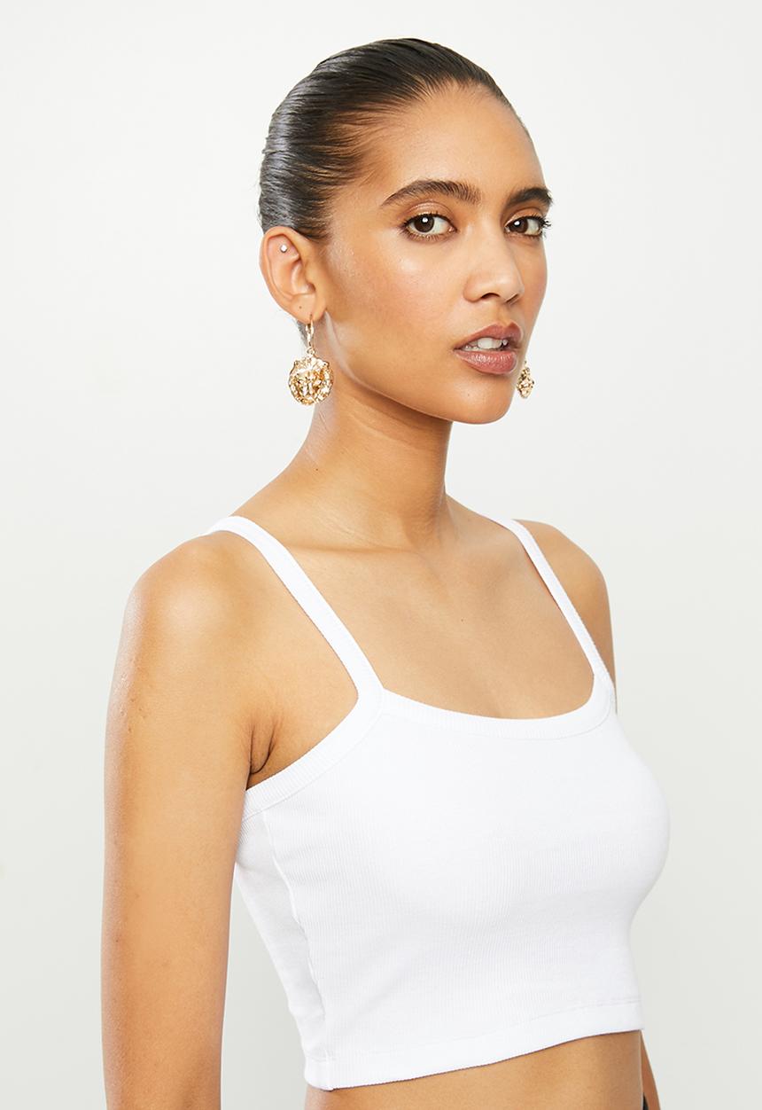 Blake - Ribbed cami crop top - white