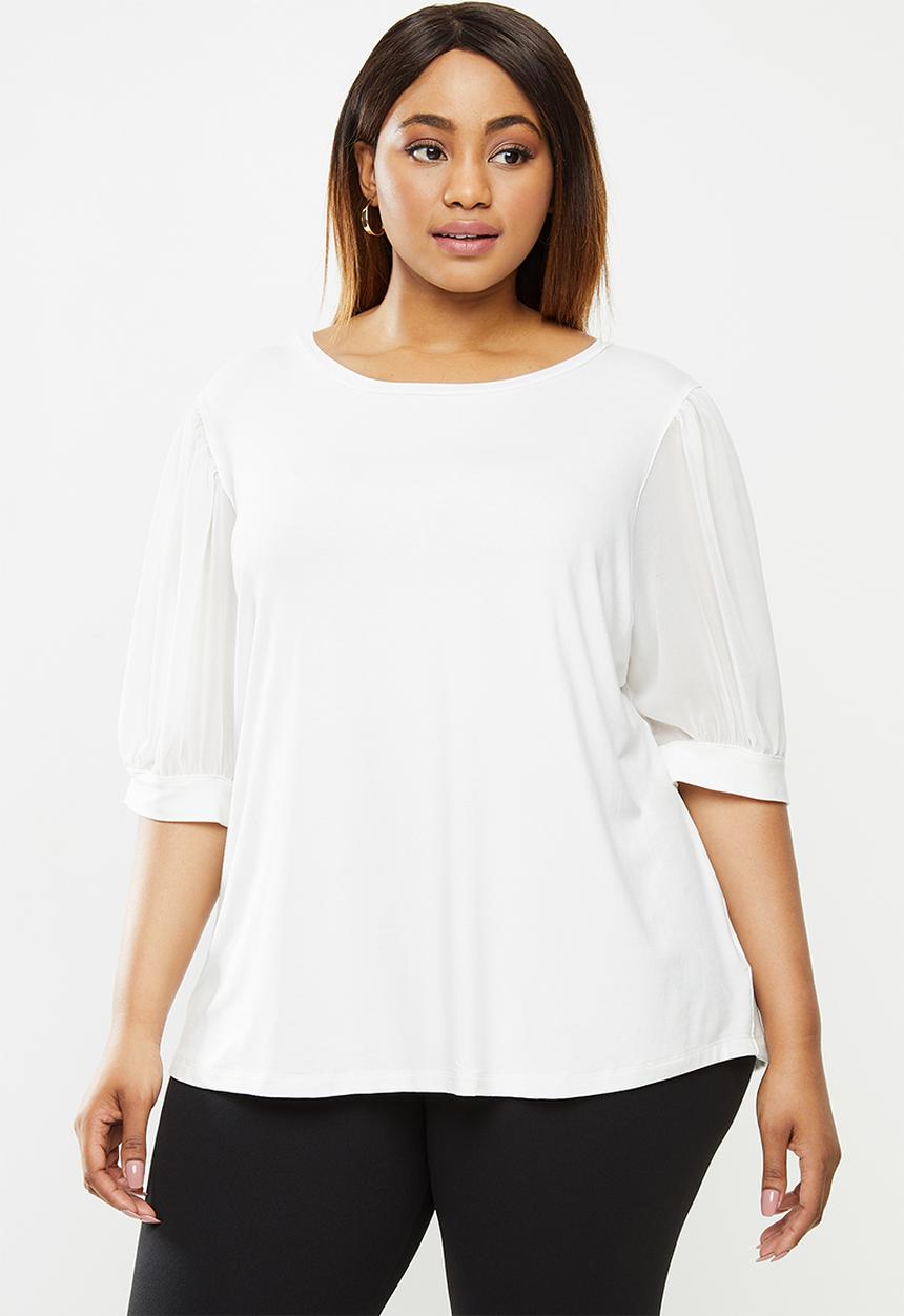 edit Plus - Conscious chiffon inset sleeve tee - white 