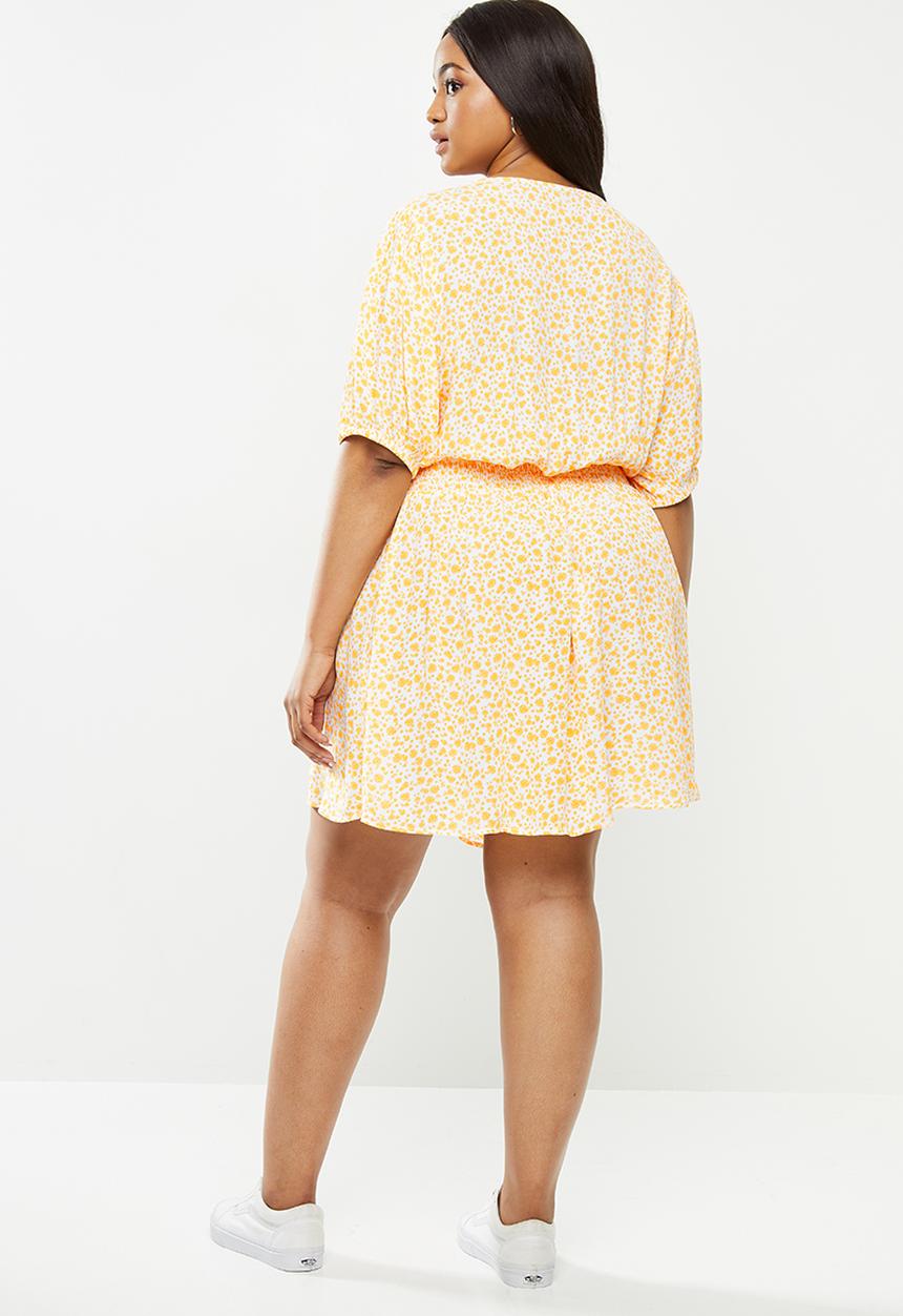 Cotton On - Curve woven miranda mini tea dress - yellow & white