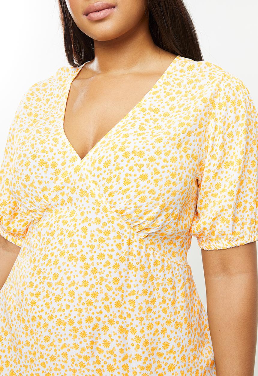 Cotton On - Curve woven miranda mini tea dress - yellow & white