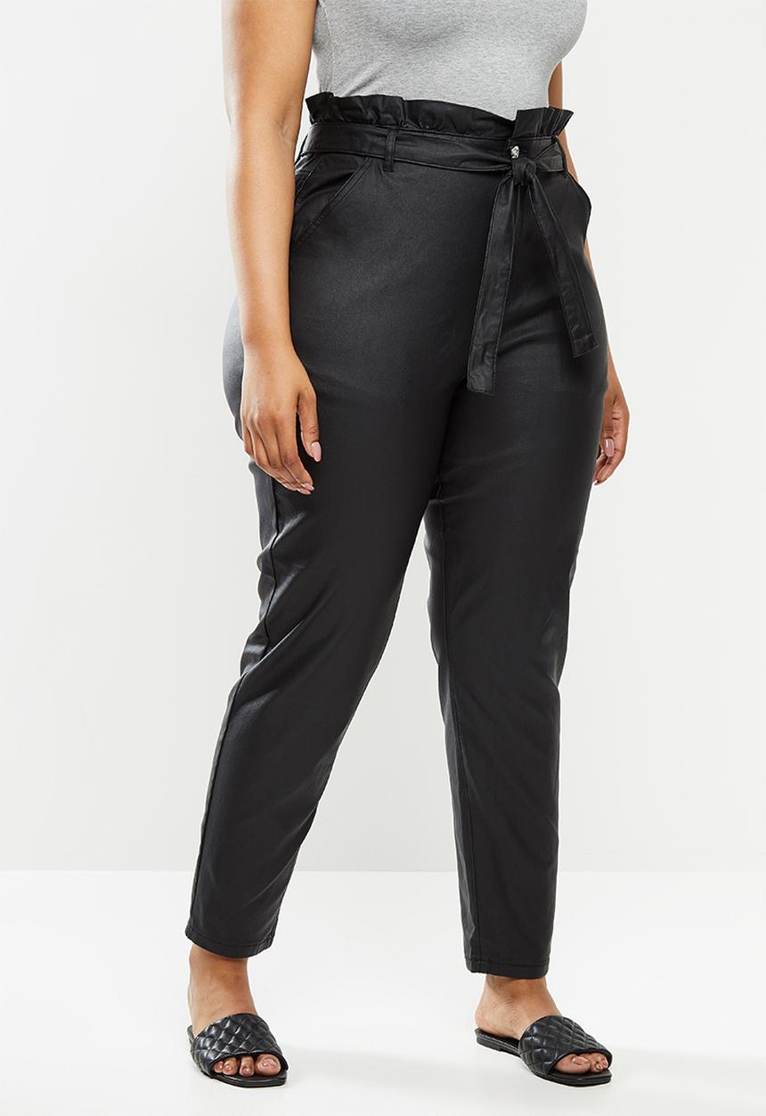 Missguided - Plus coated paperbag waist jeans - black