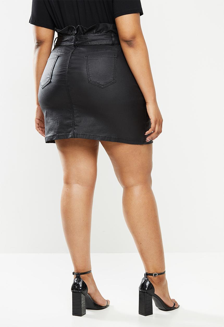 Missguided - Plus coated paperbag waist skirt - black